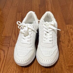 White Textured Lace-Up Sneakers